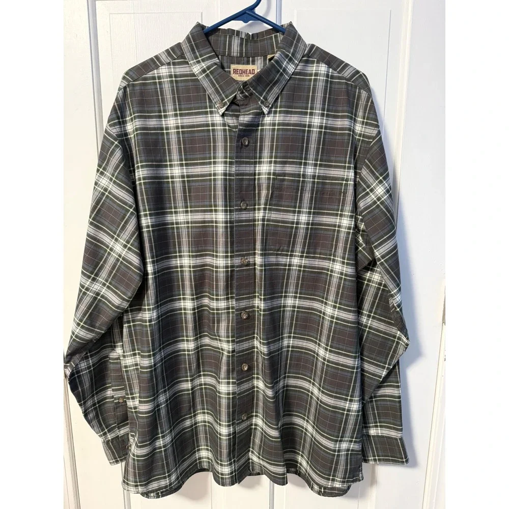 RedHead‎ Plaid Button Down Shirt Mens XL Green Blue LongSleeve